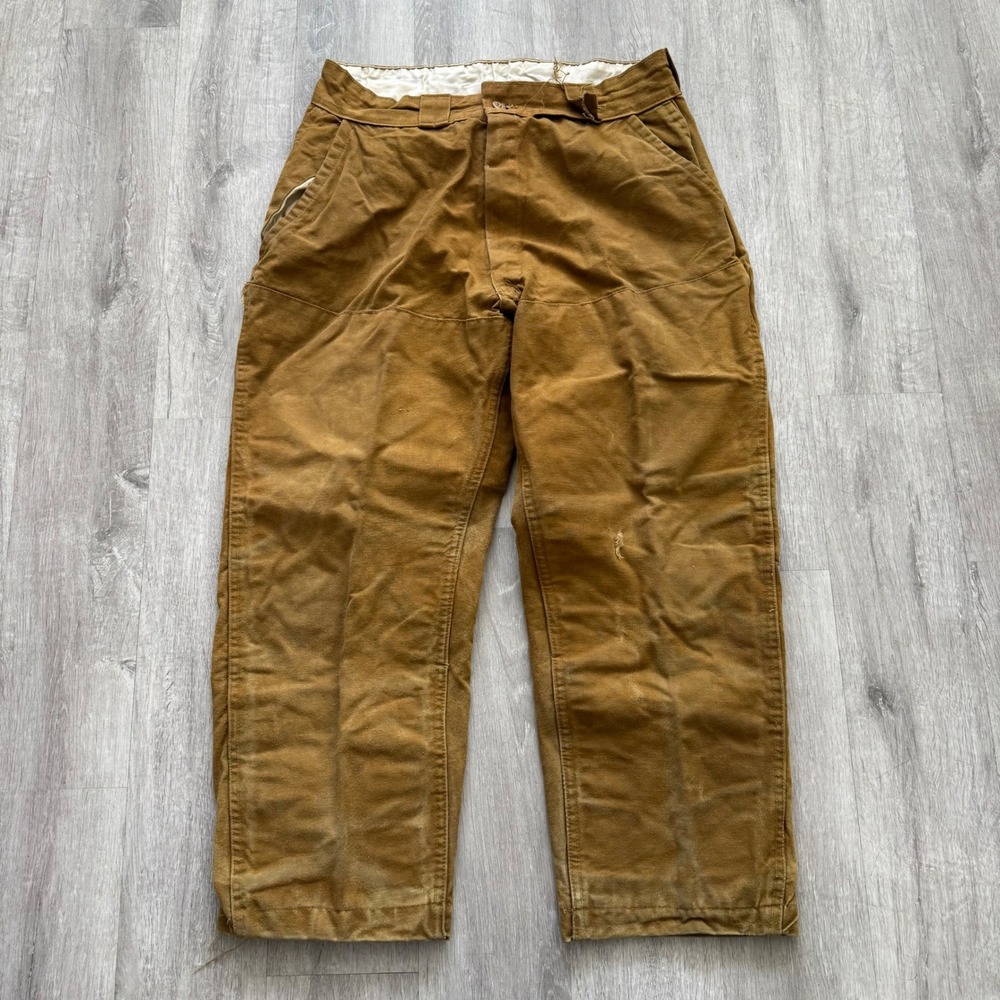 True Vintage Canvas Hunting Pants Brown Duck Cotton Double Knees Workwear sz 36